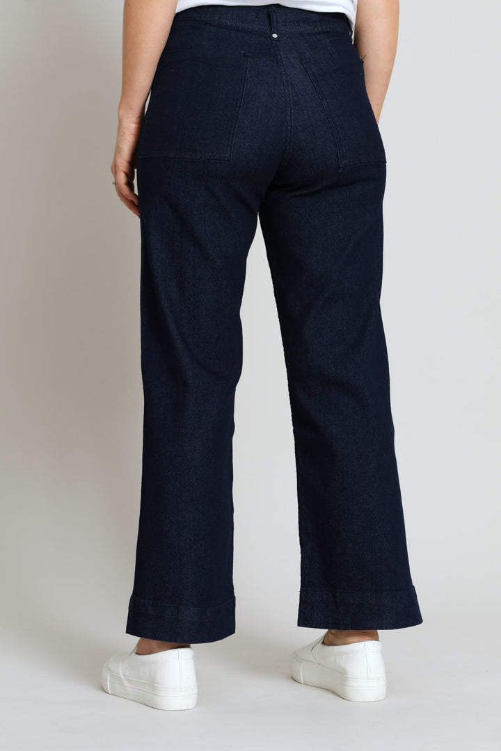 No Pocket Tailored Hirise Wide Leg Denim - Raw Wash