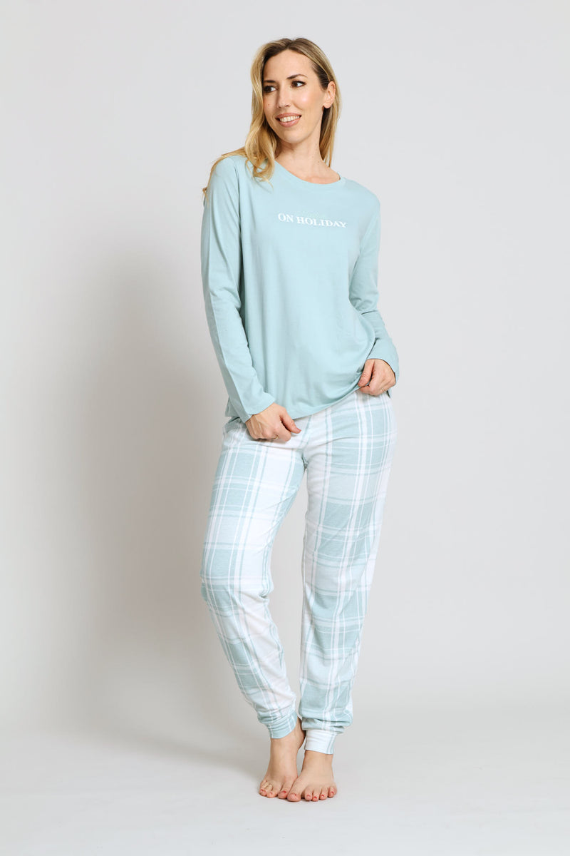 Print Knit Sleep Sleep Jogger - Duck Egg