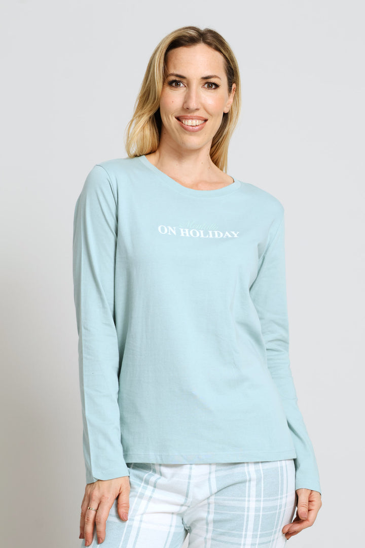 On Holiday Embroidered Knit Sleep Tee - Duck Egg