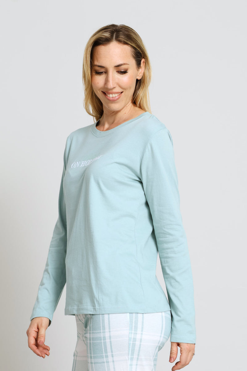 On Holiday Embroidered Knit Sleep Tee - Duck Egg
