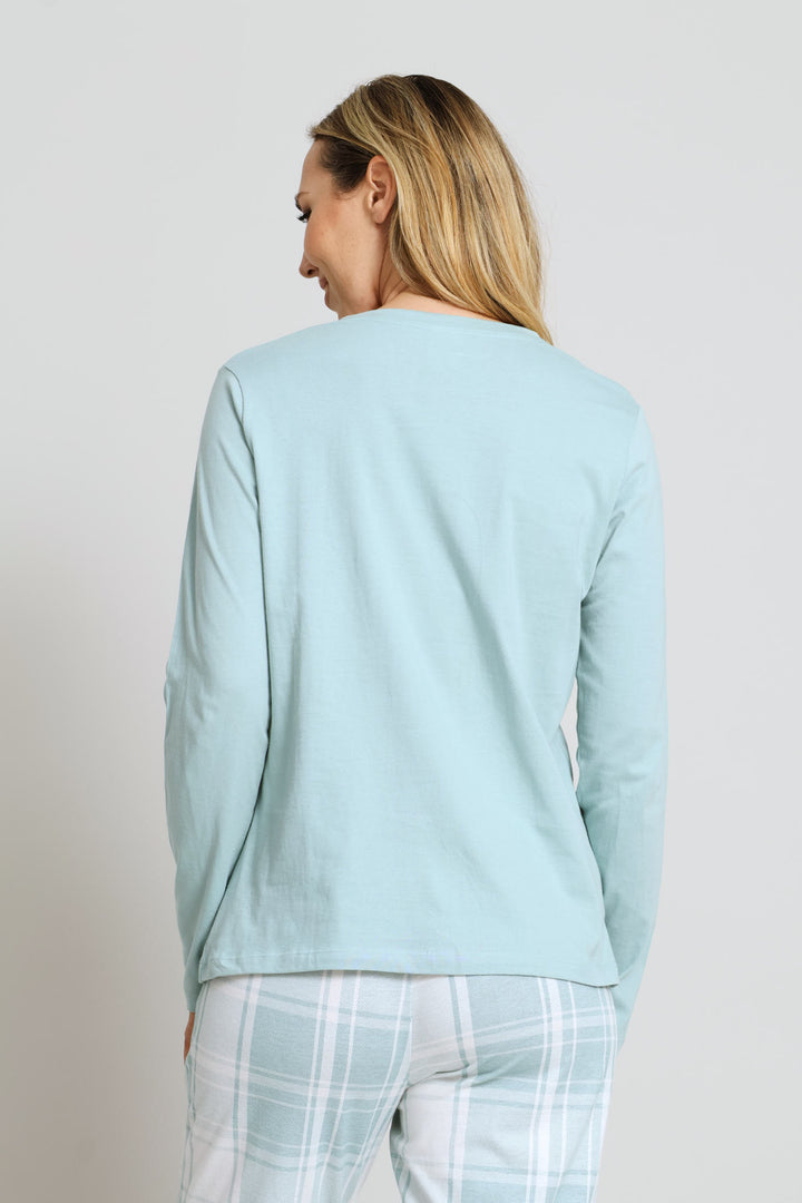 On Holiday Embroidered Knit Sleep Tee - Duck Egg