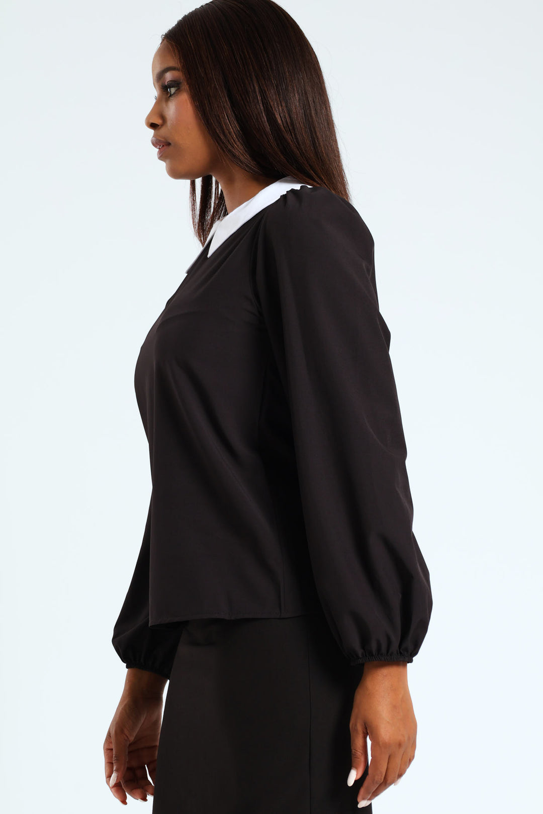 Collared Preppy Blouse - Black/White