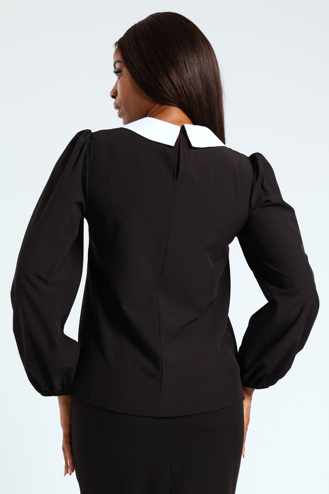 Collared Preppy Blouse - Black/White
