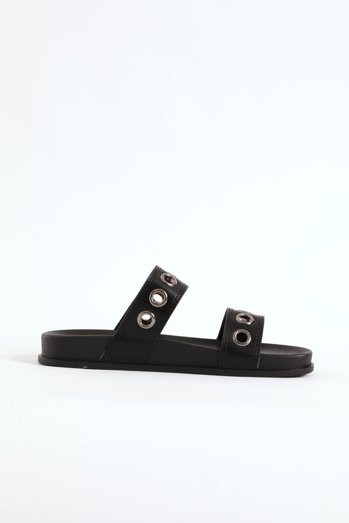 2 Strap Eyelet Sandal - Black