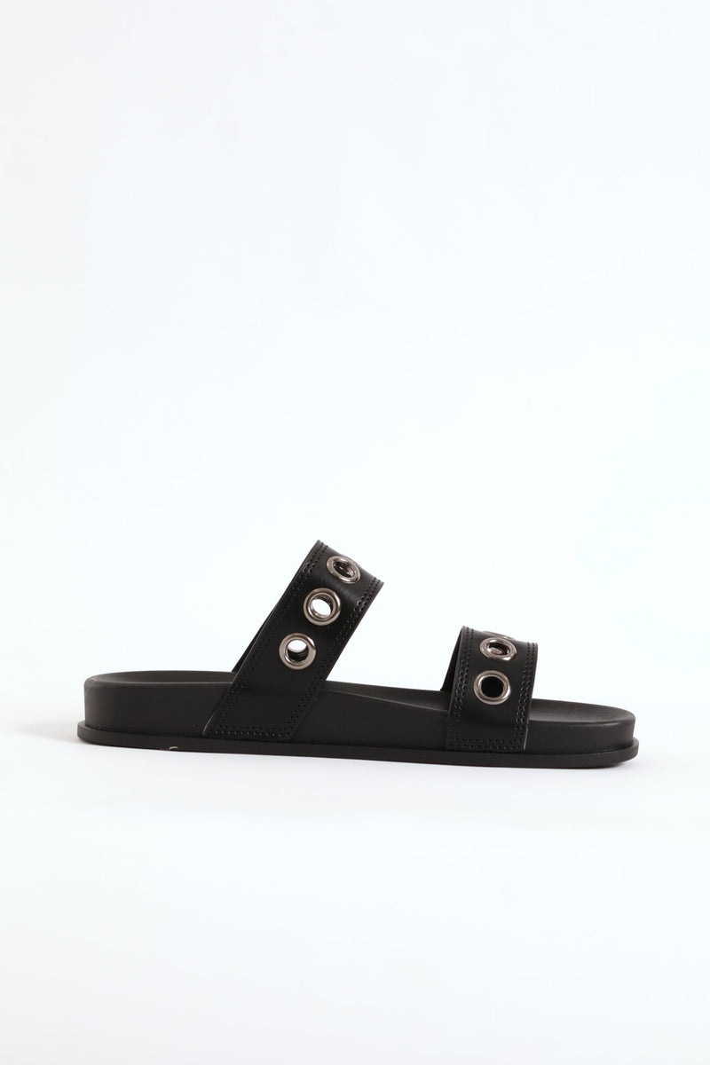 2 Strap Eyelet Sandal - Black