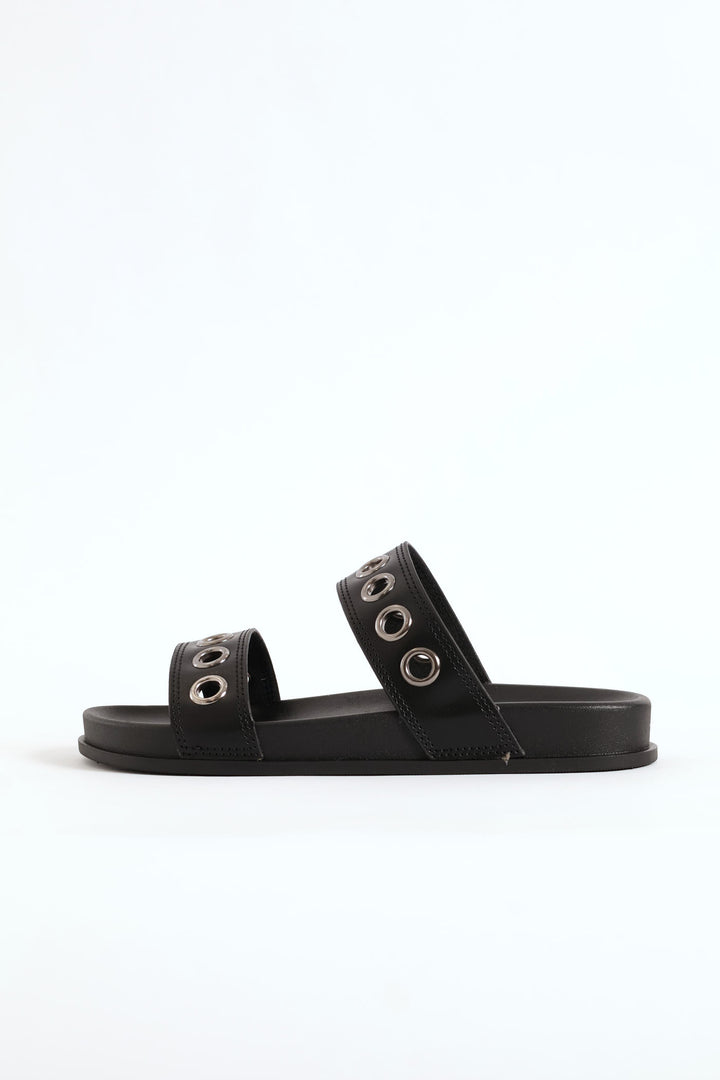 2 Strap Eyelet Sandal - Black