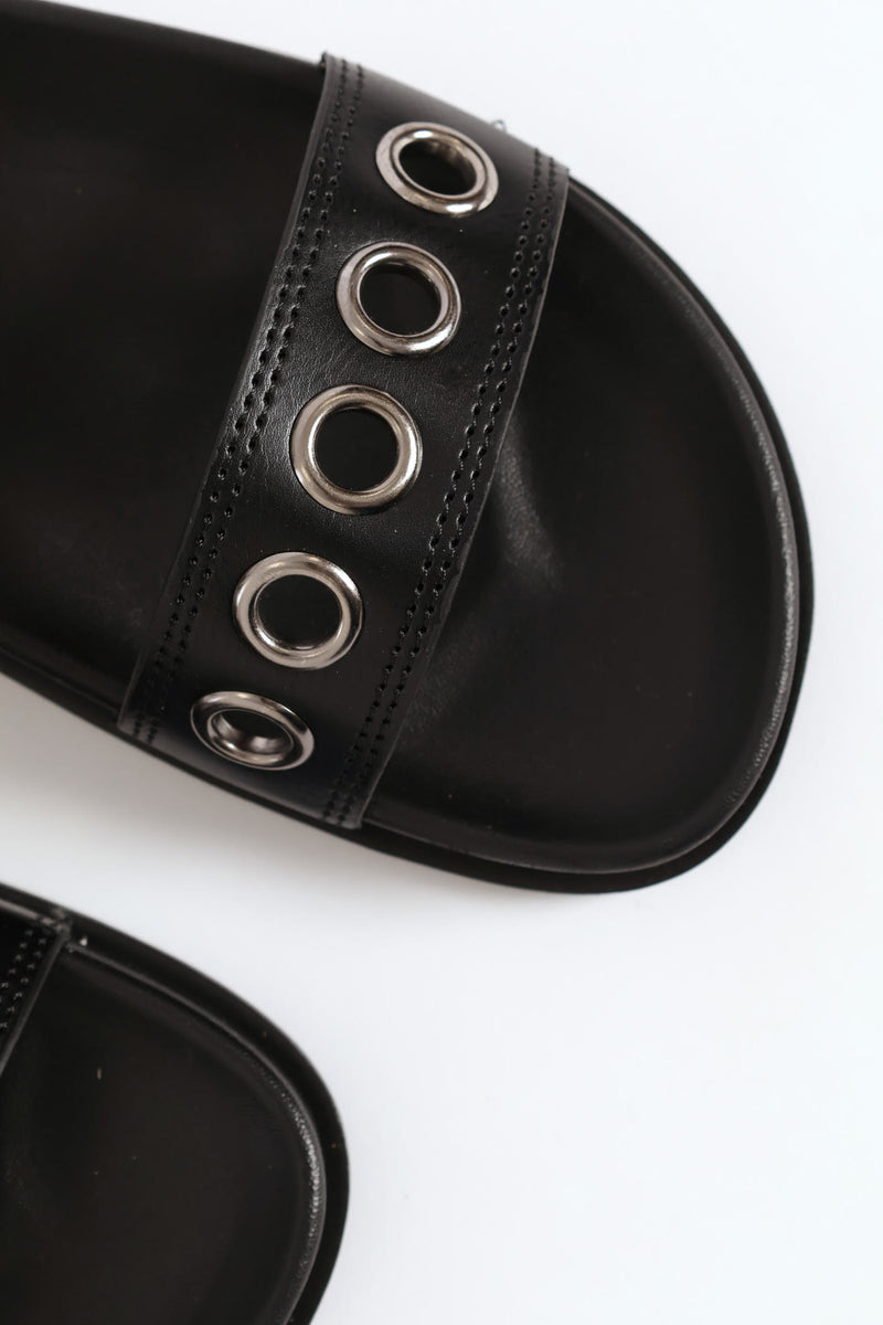 2 Strap Eyelet Sandal - Black