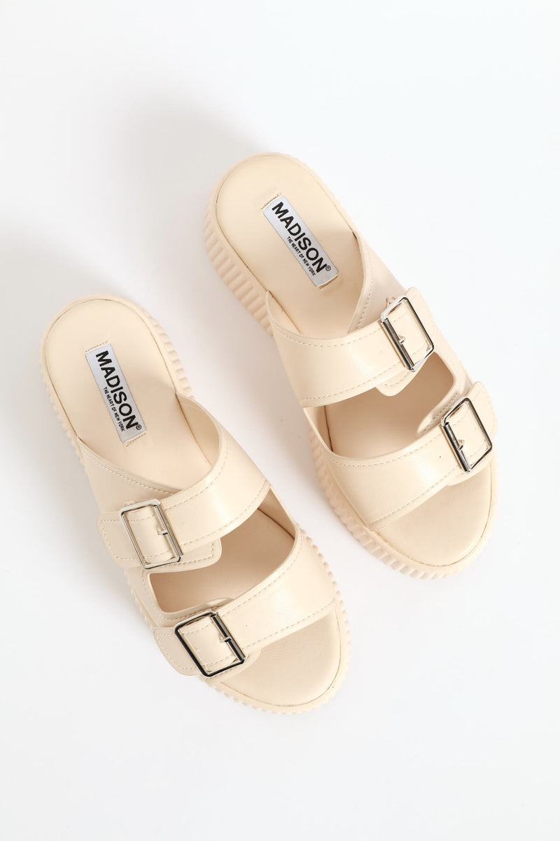 Double Strap High Platform Slide - Nude