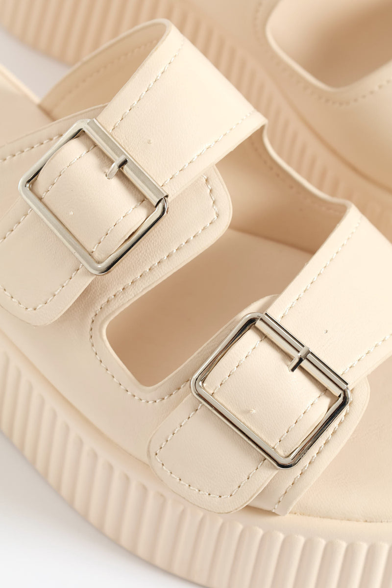 Double Strap High Platform Slide - Nude