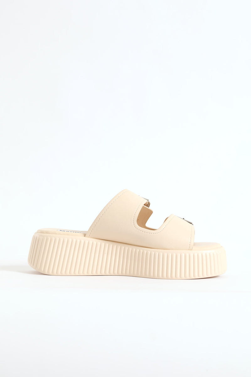 Double Strap High Platform Slide - Nude
