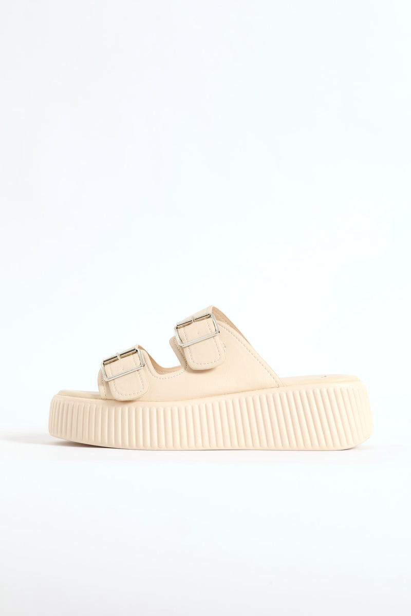 Double Strap High Platform Slide - Nude