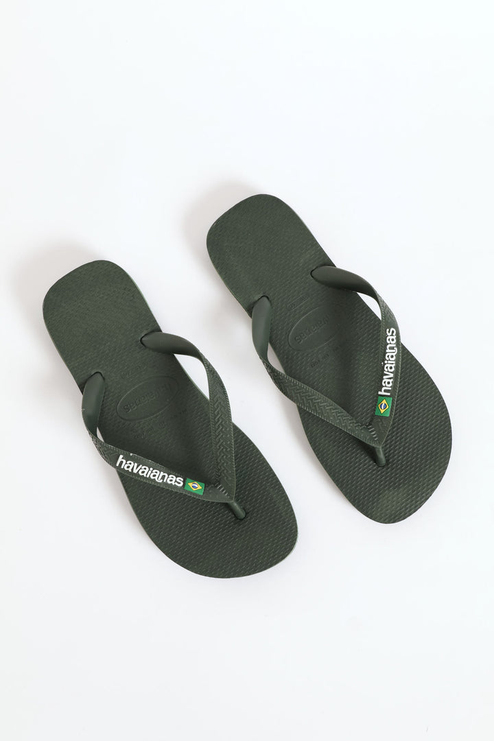 Brazil Logo & Word Flip Flop Sandal - Olive