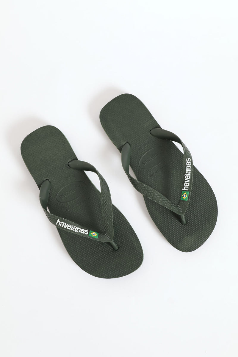 Brazil Logo & Word Flip Flop Sandal - Olive