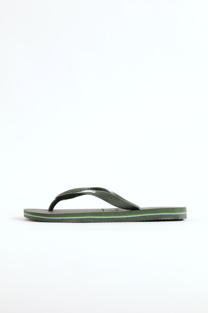 Brazil Logo & Word Flip Flop Sandal - Olive
