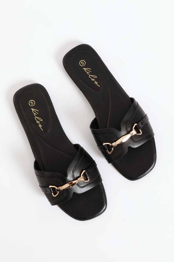 Chain Detail Single Band Sandal  - Black