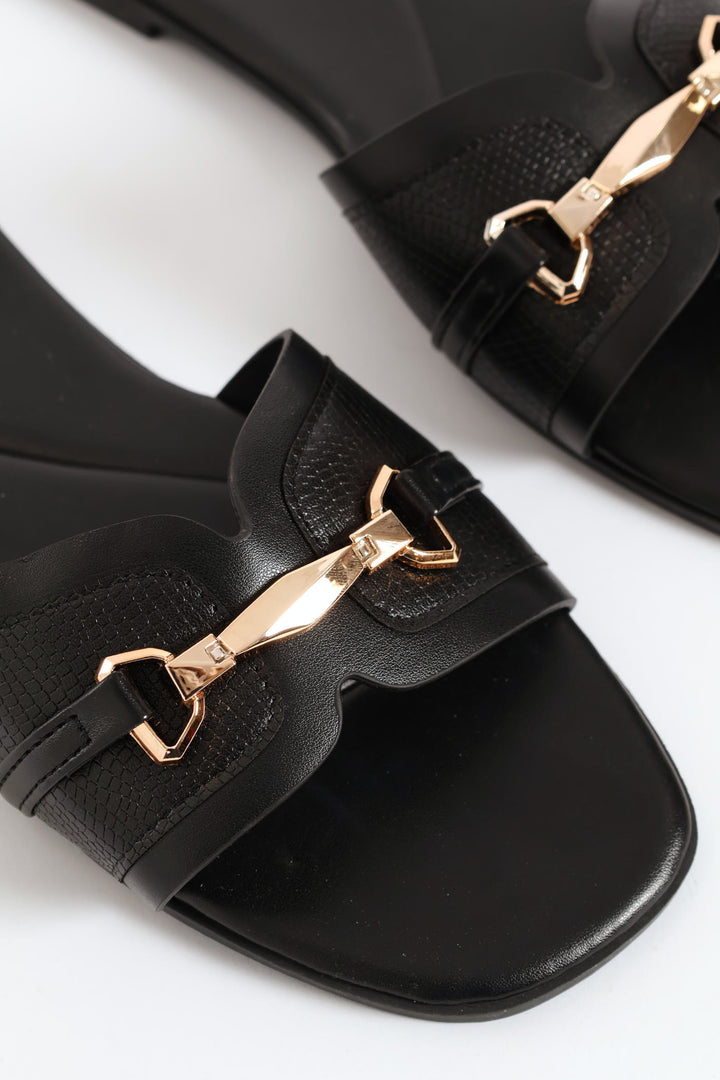 Chain Detail Single Band Sandal  - Black