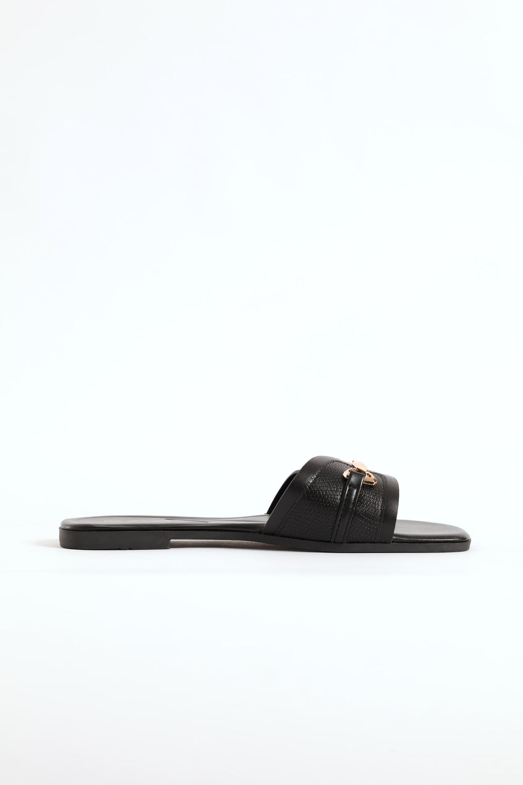 Chain Detail Single Band Sandal  - Black