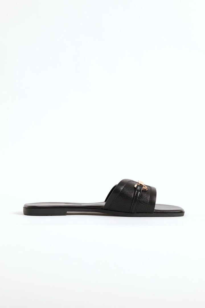 Chain Detail Single Band Sandal  - Black
