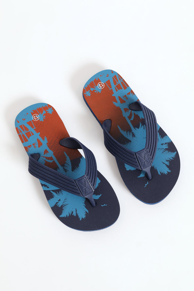 Boys Tropical Print Thong Sandal - Navy