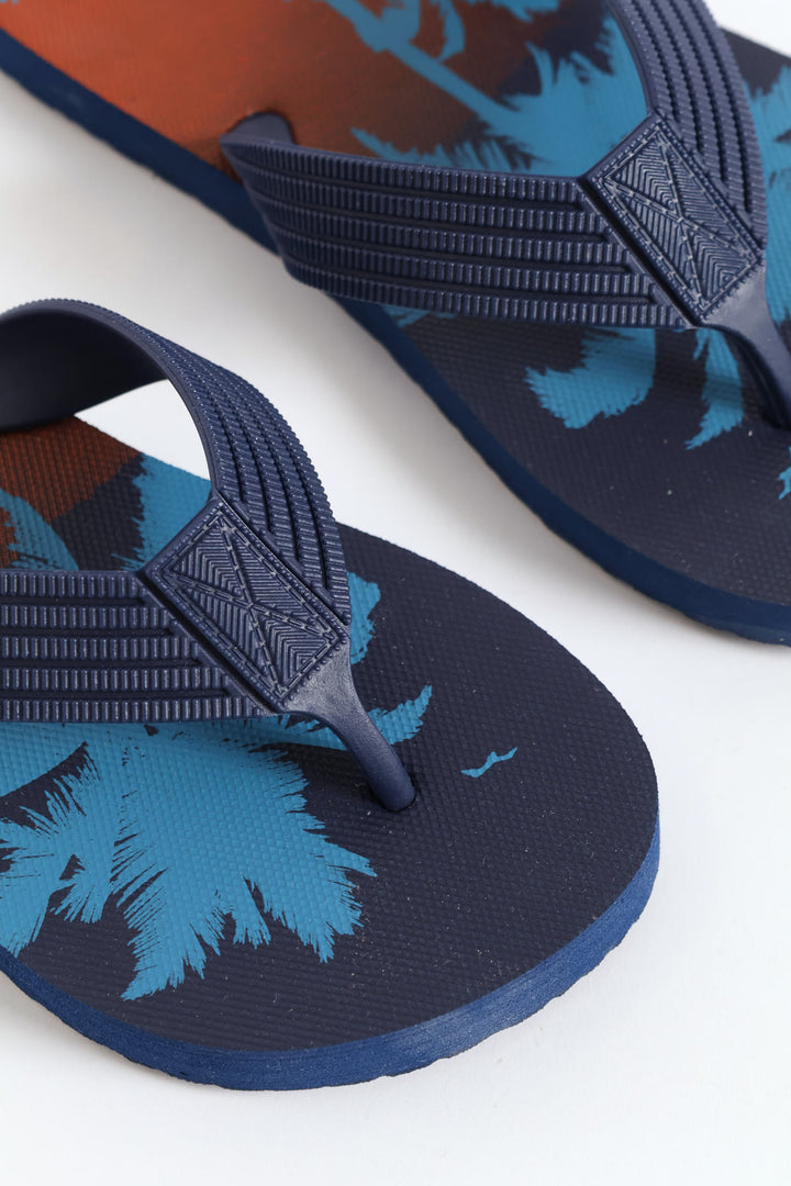 Boys Tropical Print Thong Sandal - Navy