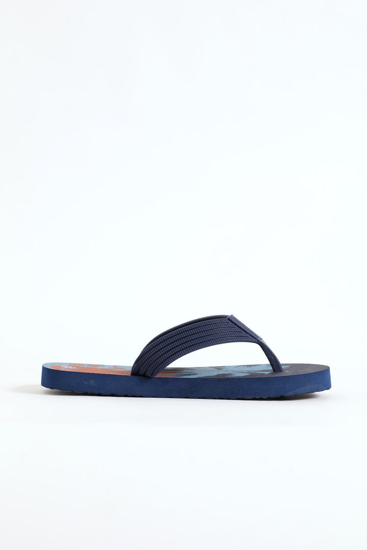 Boys Tropical Print Thong Sandal - Navy