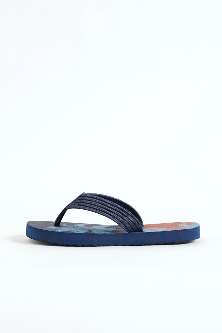 Boys Tropical Print Thong Sandal - Navy