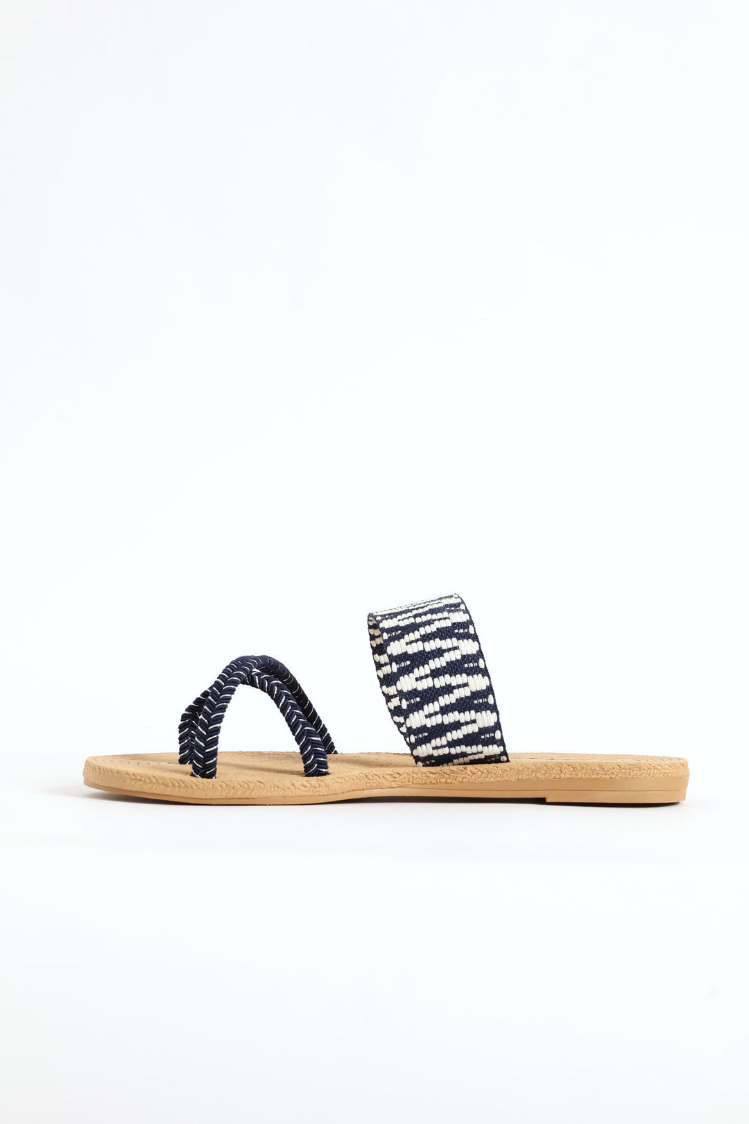 Aztec Print Toe Post Sandal - Navy/White