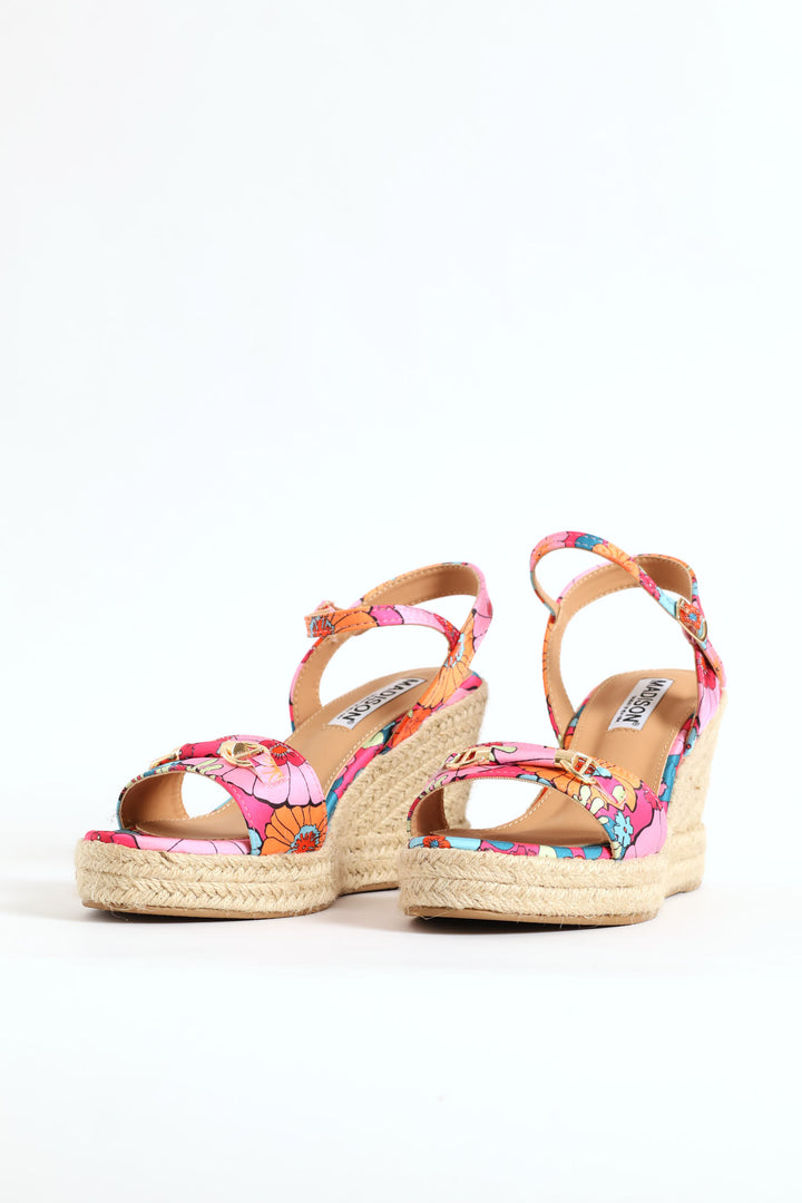 Floral Espadrille Wedge Heel - Pink