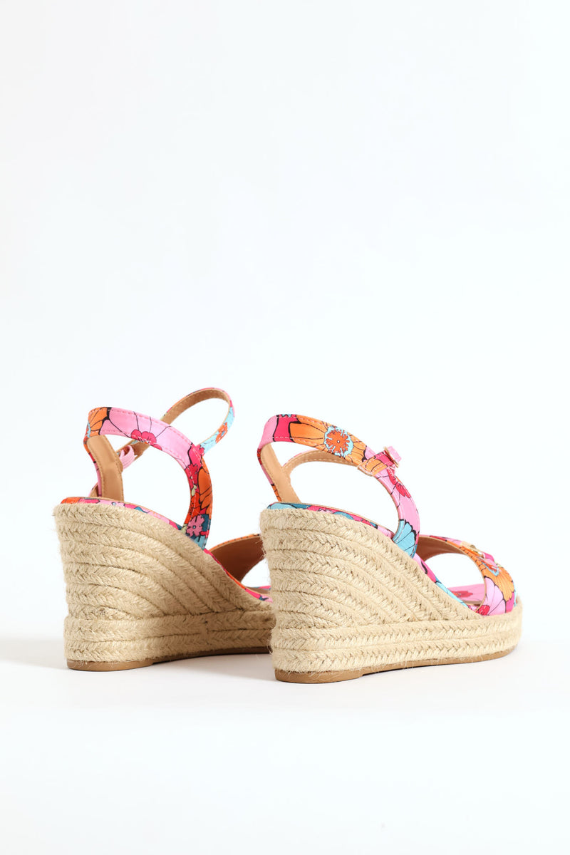 Floral Espadrille Wedge Heel - Pink
