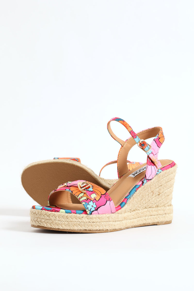 Floral Espadrille Wedge Heel - Pink