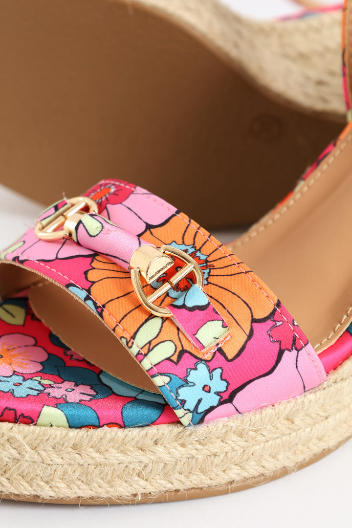 Floral Espadrille Wedge Heel - Pink