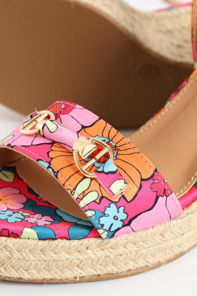 Floral Espadrille Wedge Heel - Pink