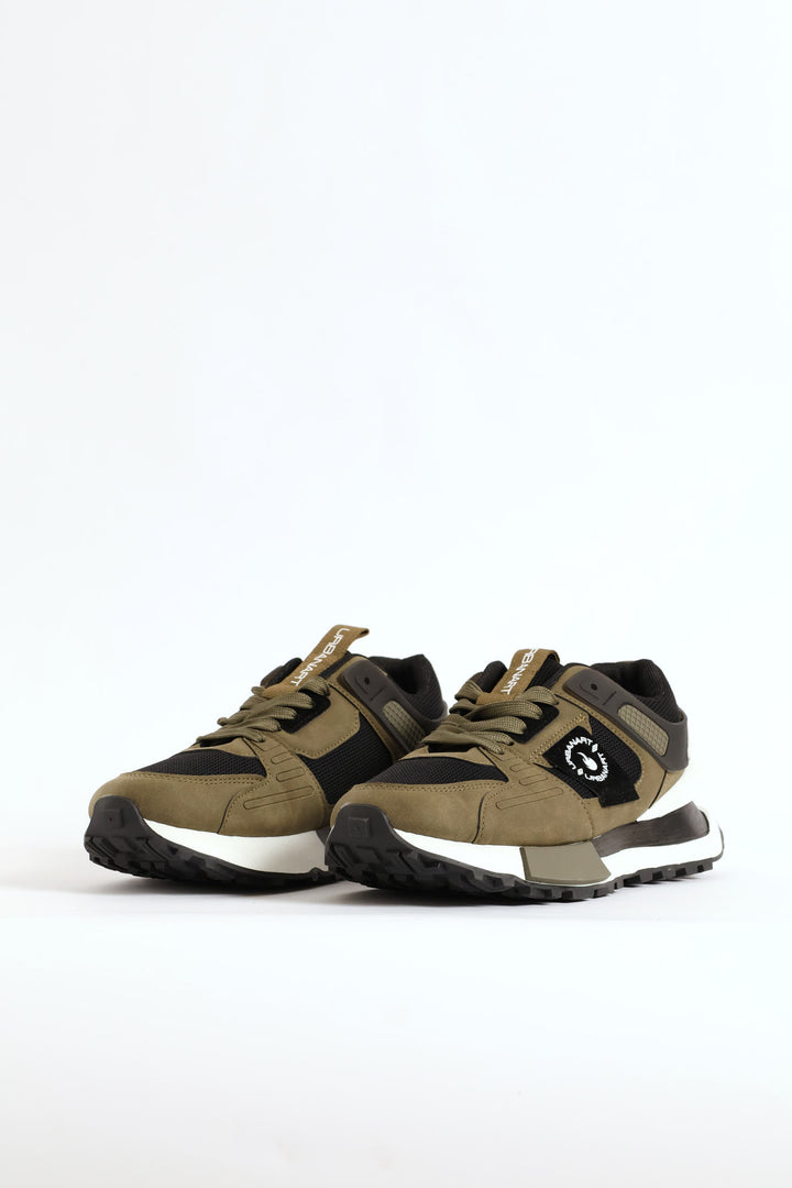 Spirex 1 Nubuck Mesh Panelled Trainer - Olive