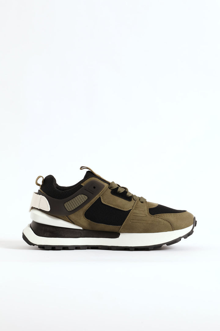 Spirex 1 Nubuck Mesh Panelled Trainer - Olive
