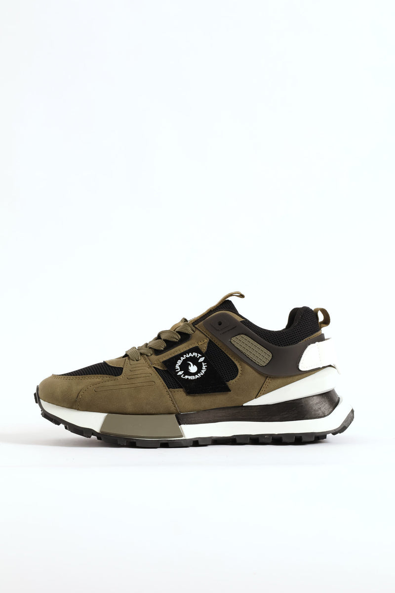 Spirex 1 Nubuck Mesh Panelled Trainer - Olive