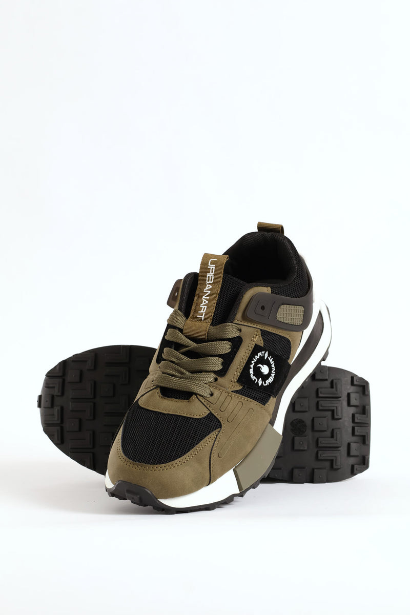 Spirex 1 Nubuck Mesh Panelled Trainer - Olive