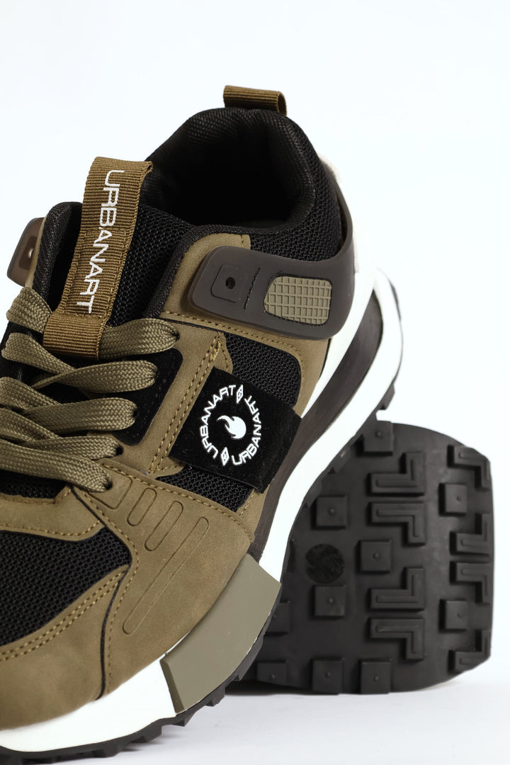 Spirex 1 Nubuck Mesh Panelled Trainer - Olive