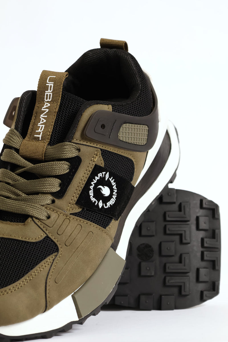 Spirex 1 Nubuck Mesh Panelled Trainer - Olive