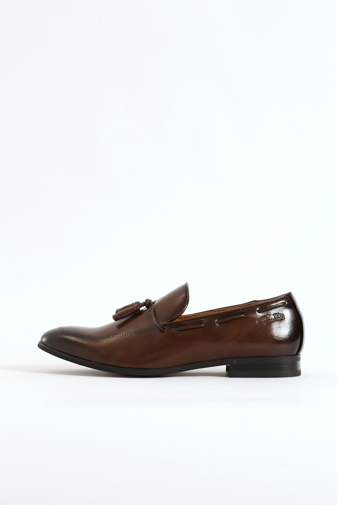 Lazer Punched Detail Tassel Loafer - Brown