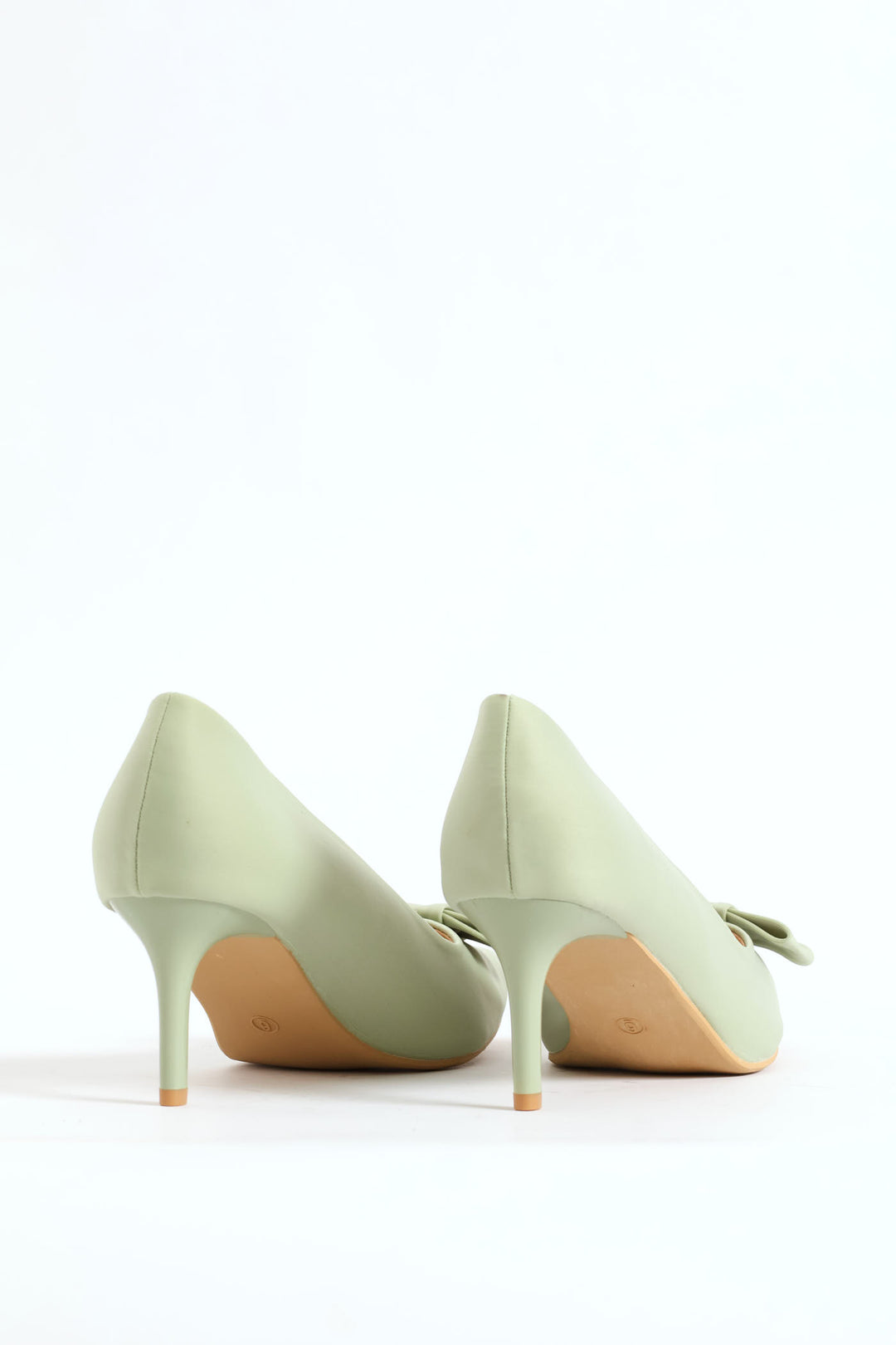 Thin Bow Trim Pointy Kitten Court Heel - Sage