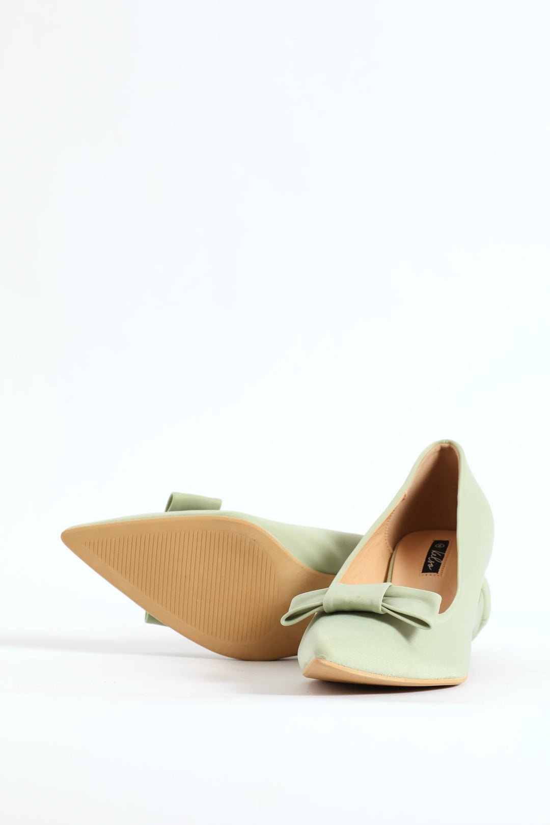 Thin Bow Trim Pointy Kitten Court Heel - Sage
