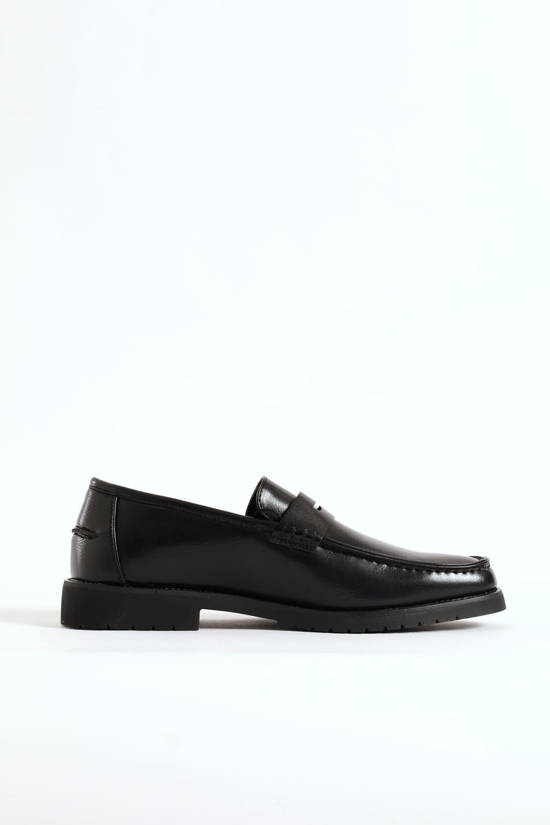 Chunky Sole Penny Moccasin Loafer - Black