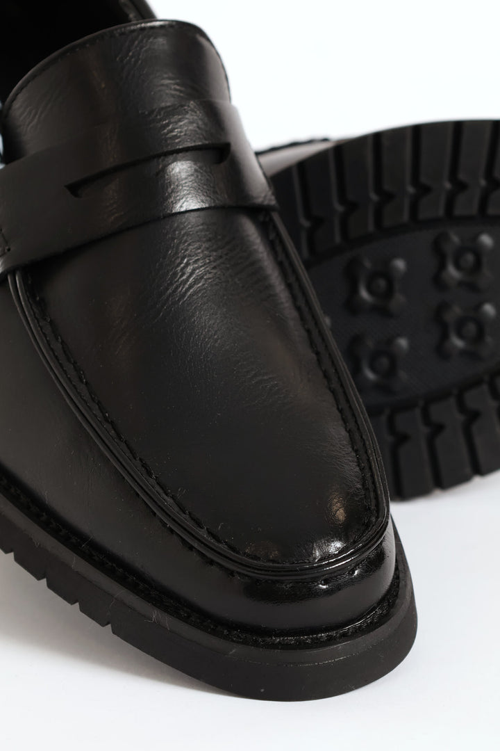 Chunky Sole Penny Moccasin Loafer - Black