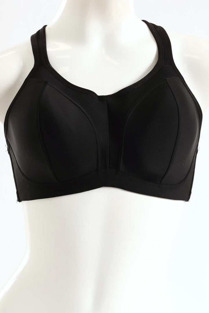 Microfibre Mesh Non-Wired Padded Sports Bra - Black