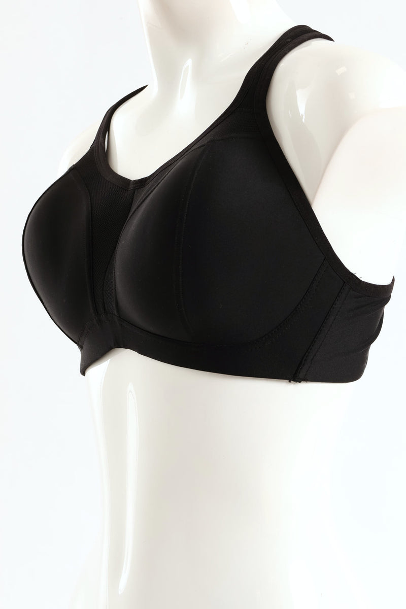 Microfibre Mesh Non-Wired Padded Sports Bra - Black