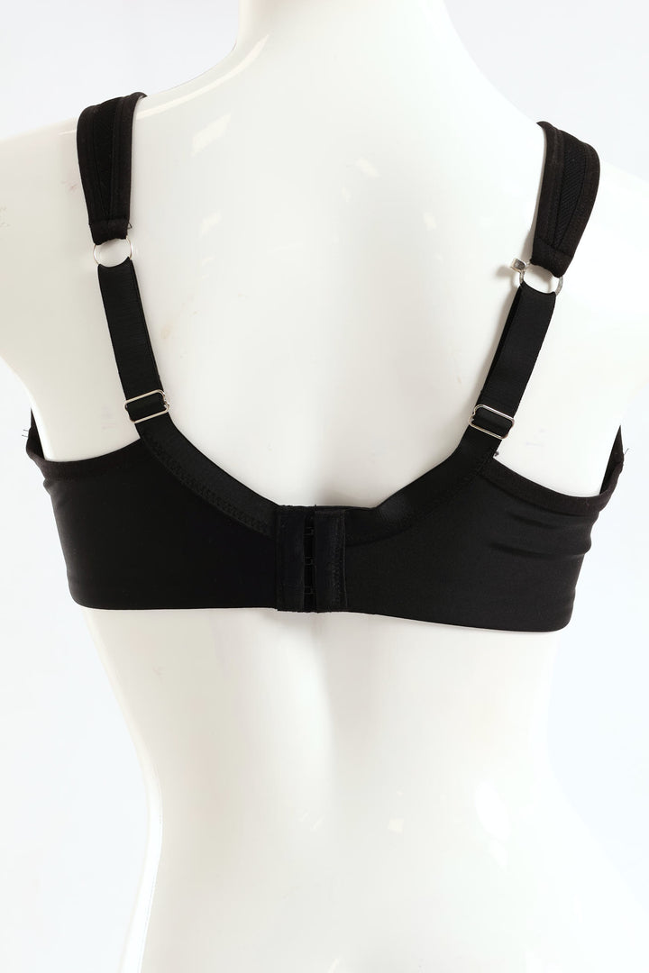 Microfibre Mesh Non-Wired Padded Sports Bra - Black