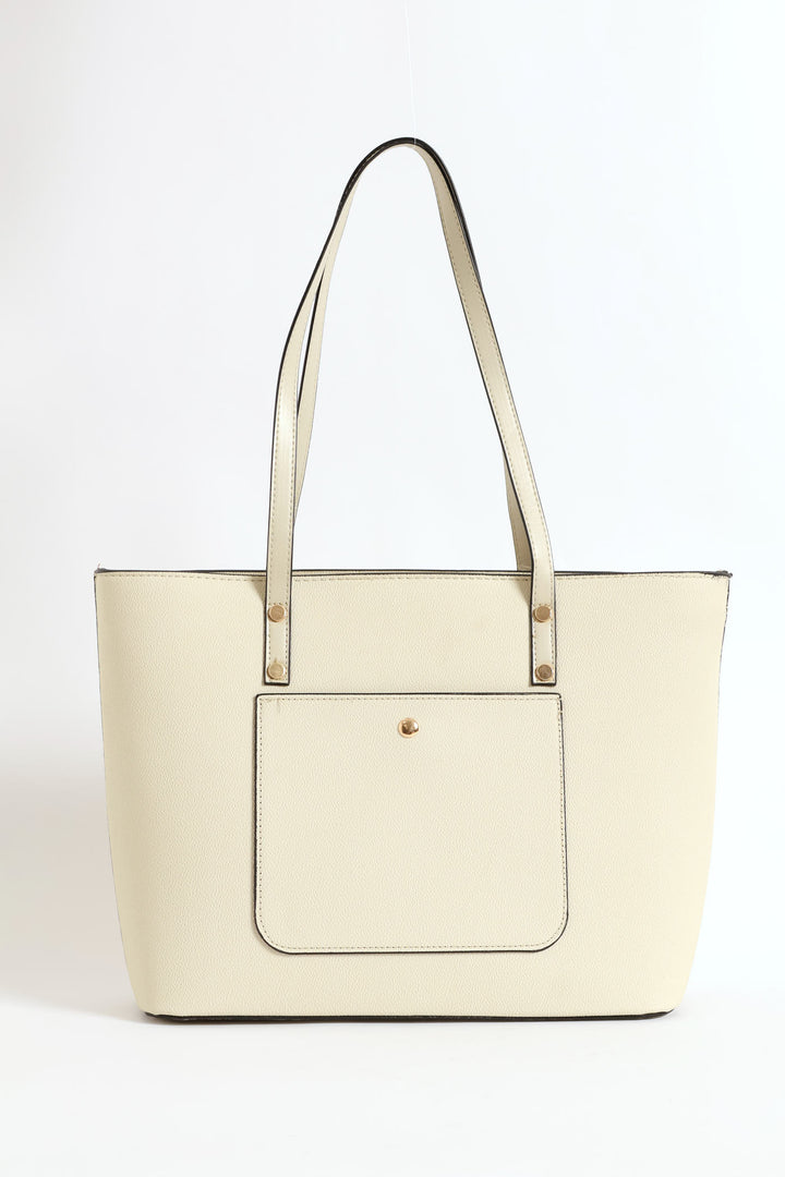 Front Pocket Gold Trim Shopper - Taupe
