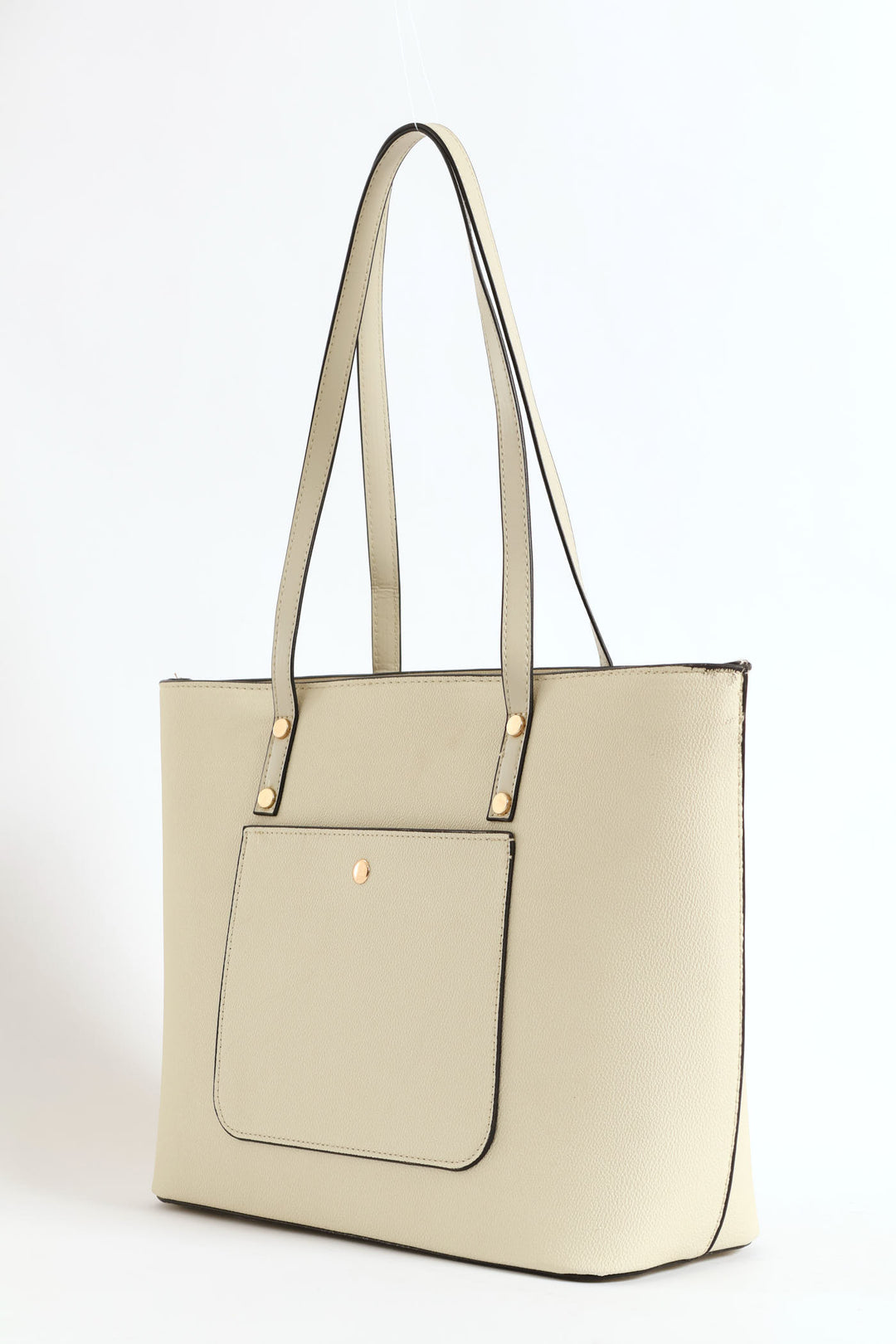 Front Pocket Gold Trim Shopper - Taupe