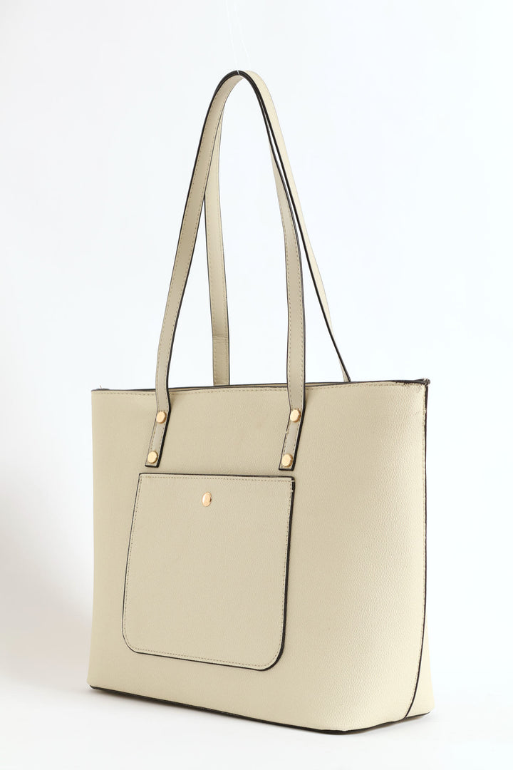 Front Pocket Gold Trim Shopper - Taupe