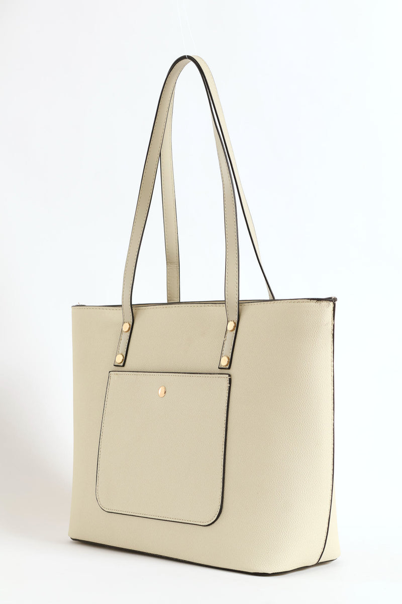 Front Pocket Gold Trim Shopper - Taupe